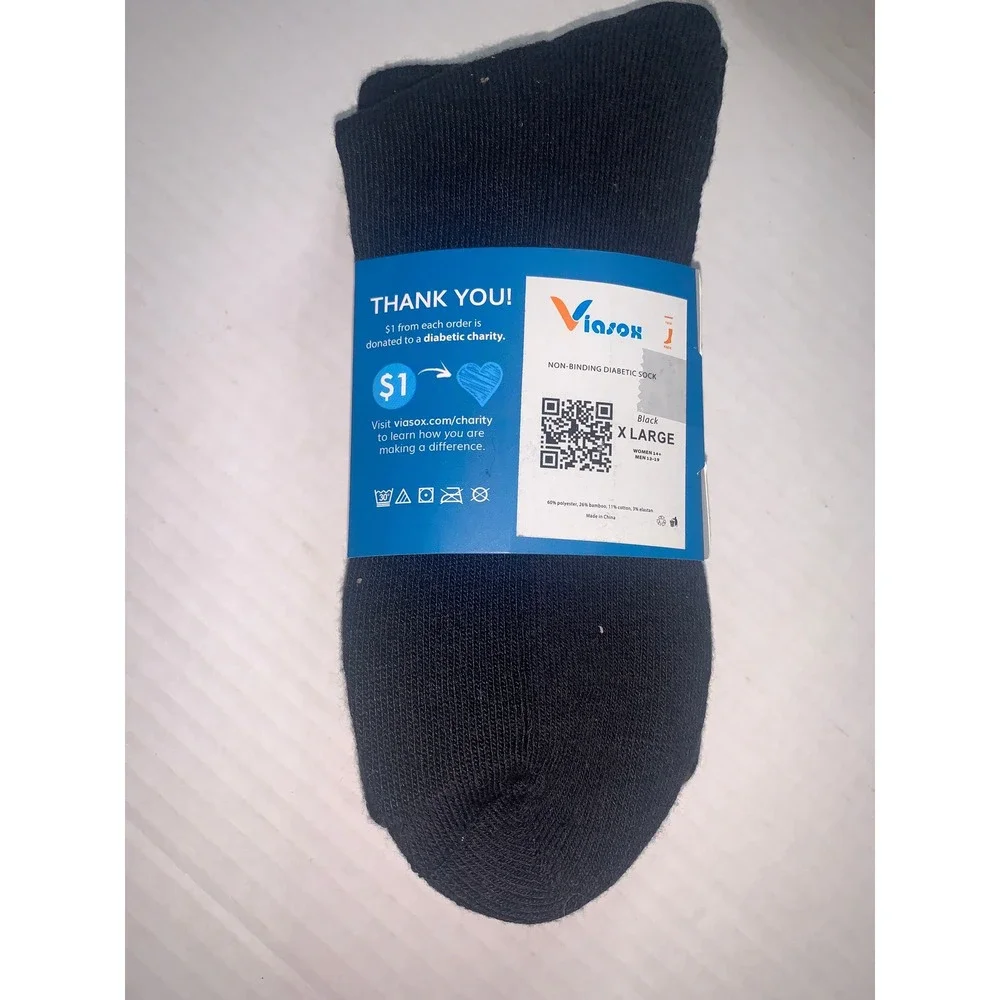 Viasox Diabetic Non Binding Socks Black‎ X Large